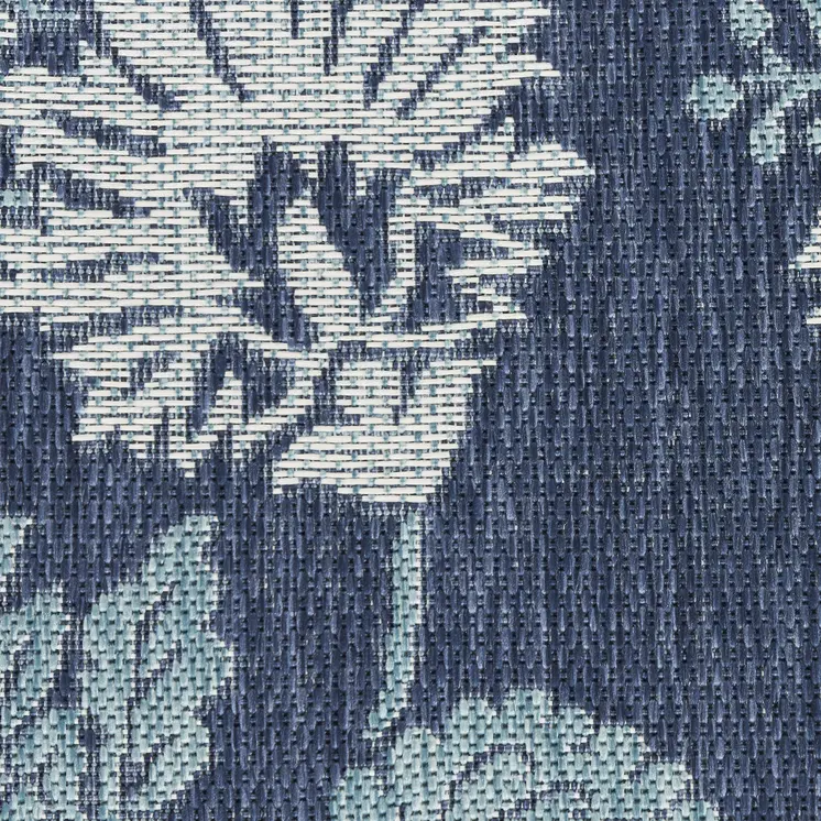 9' X 12' Navy Blue And Ivory Floral Indoor Outdoor Area Rug
