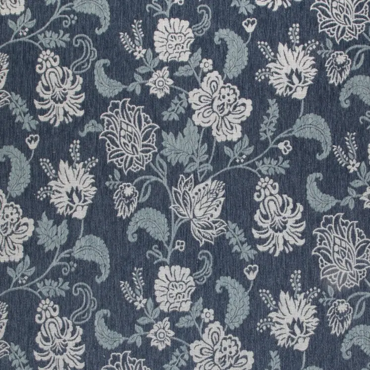 9' X 12' Navy Blue And Ivory Floral Indoor Outdoor Area Rug