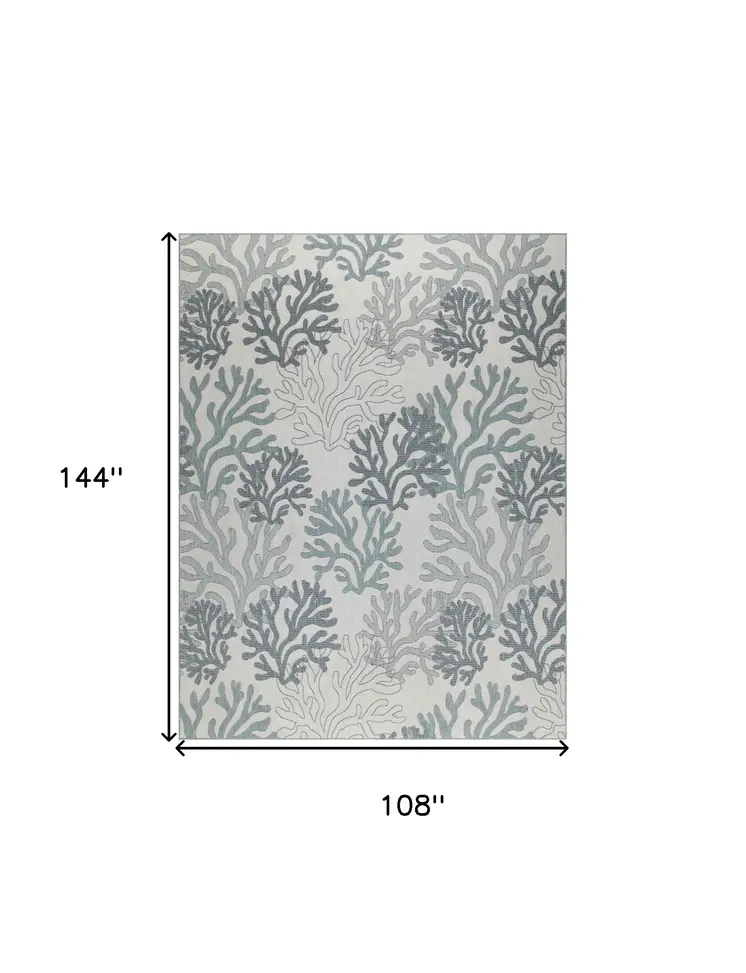 9' X 12' Blue And Ivory Nautical Indoor Outdoor Area Rug