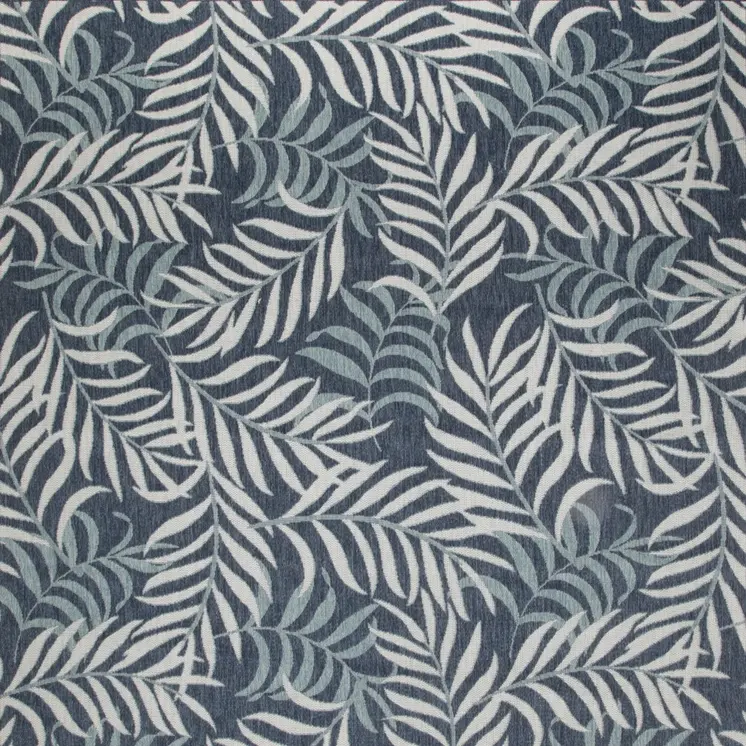 9' X 12' Navy Blue And Ivory Palm Leaf Indoor Outdoor Area Rug