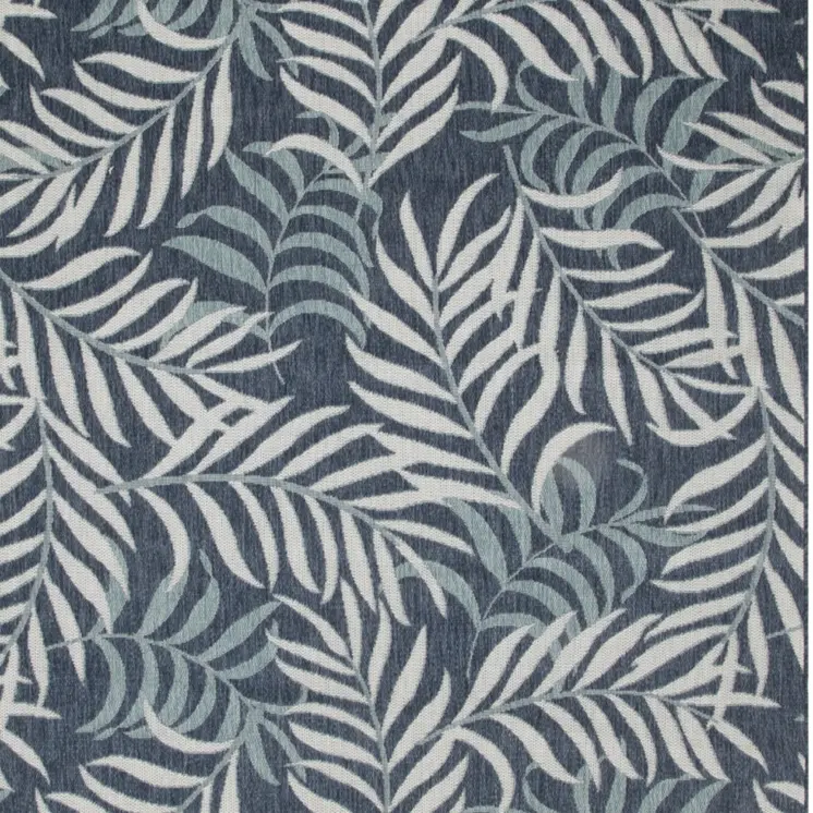 9' X 12' Navy Blue And Ivory Palm Leaf Indoor Outdoor Area Rug