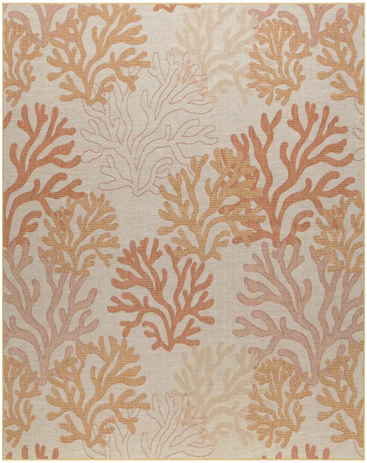 9' X 12' Coral And Ivory Nautical Indoor Outdoor Area Rug