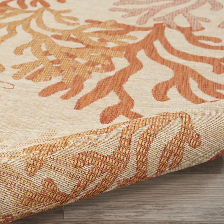 9' X 12' Coral And Ivory Nautical Indoor Outdoor Area Rug