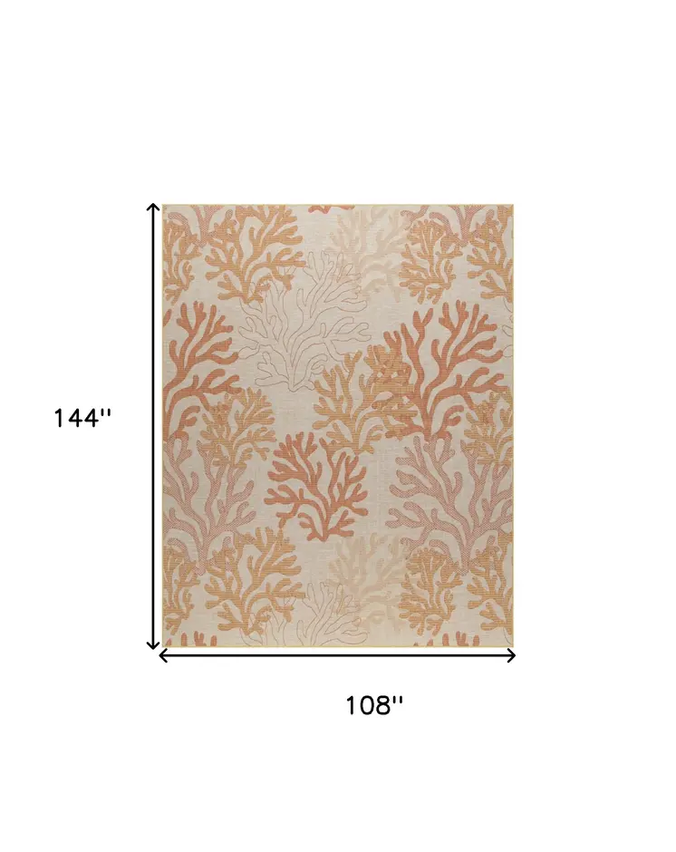 9' X 12' Coral And Ivory Nautical Indoor Outdoor Area Rug