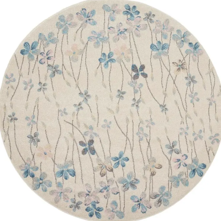 9' X 12' Pink Gray and Blue Floral Area Rug
