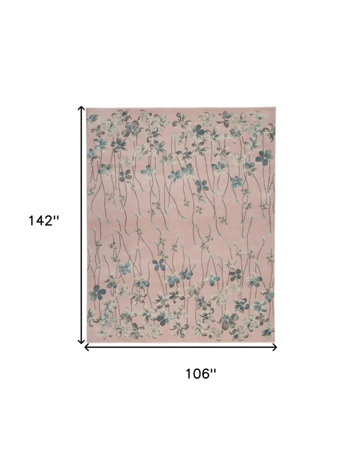 9' X 12' Pink Gray and Blue Floral Area Rug