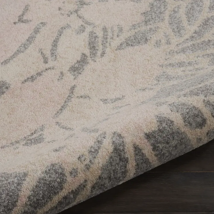 9' X 12' Gray And Pink Floral Area Rug