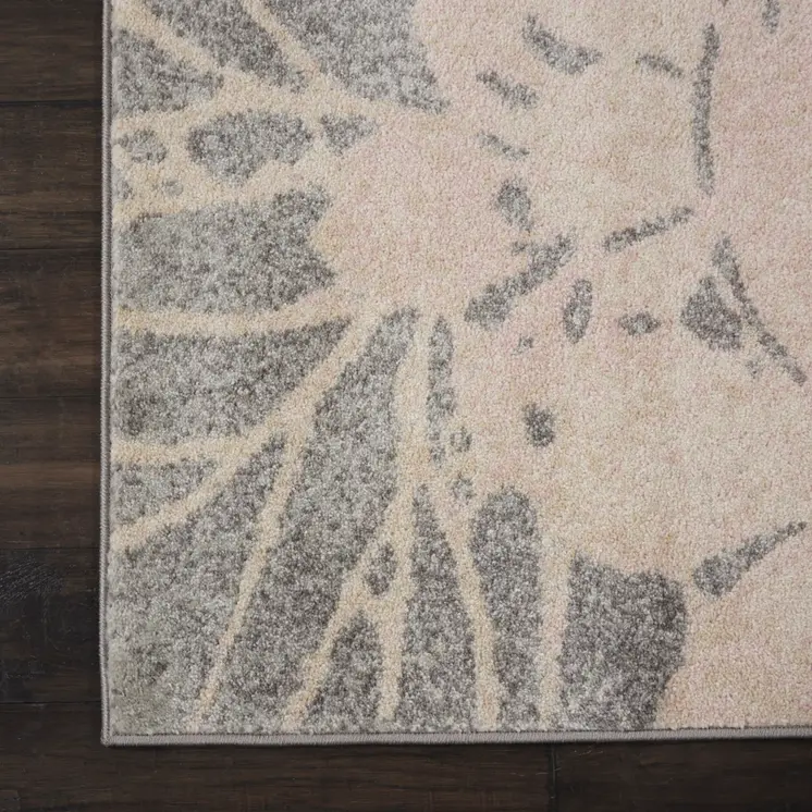 9' X 12' Gray And Pink Floral Area Rug