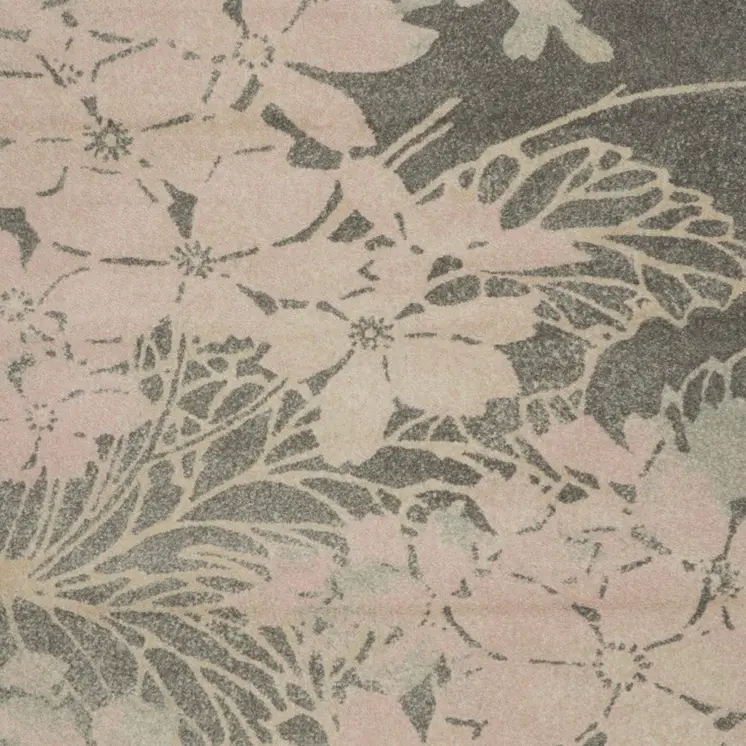 9' X 12' Gray And Pink Floral Area Rug