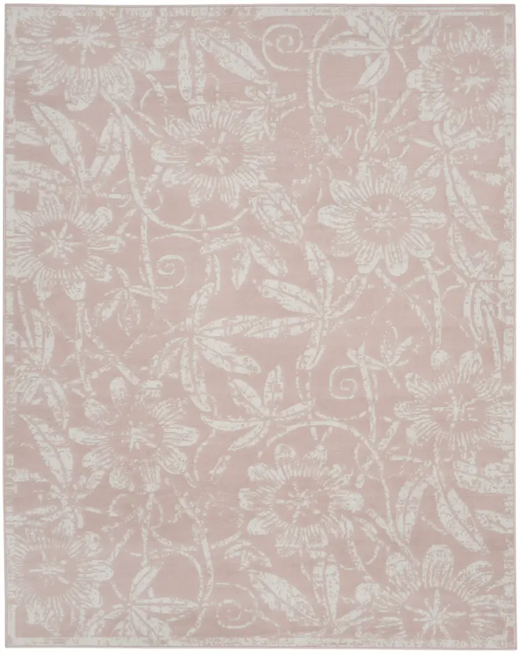 8' X 12' Pink and Ivory Floral Distressed Non Skid Area Rug