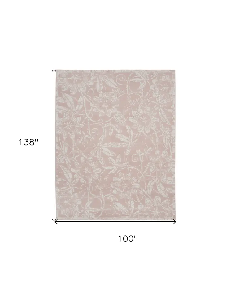 8' X 12' Pink and Ivory Floral Distressed Non Skid Area Rug