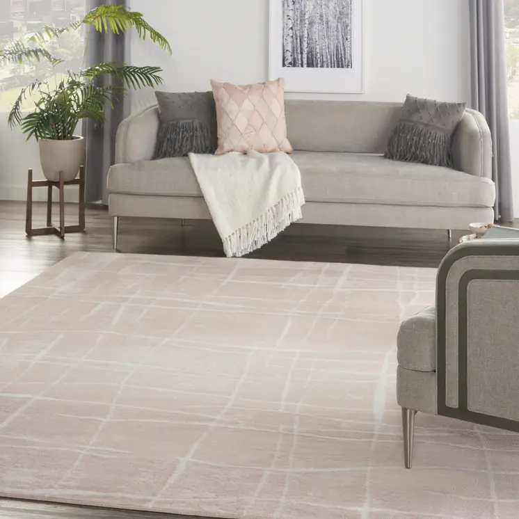 8' X 12' Pink and Ivory Abstract Distressed Non Skid Area Rug
