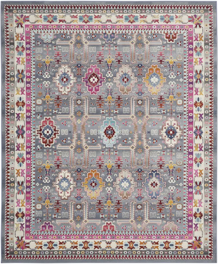 9' X 12' Ivory Pink And Gray Floral Distressed Non Skid Area Rug
