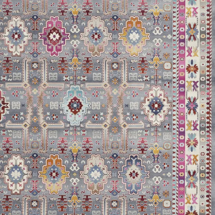 9' X 12' Ivory Pink And Gray Floral Distressed Non Skid Area Rug