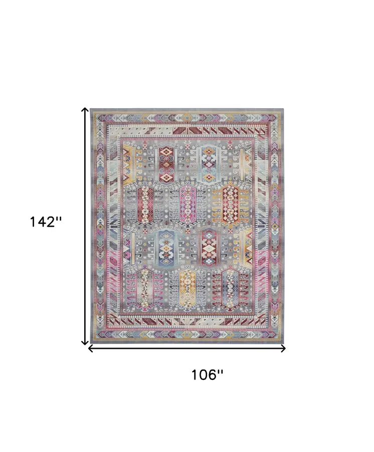 9' X 12' Ivory Gray And Red Floral Distressed Non Skid Area Rug