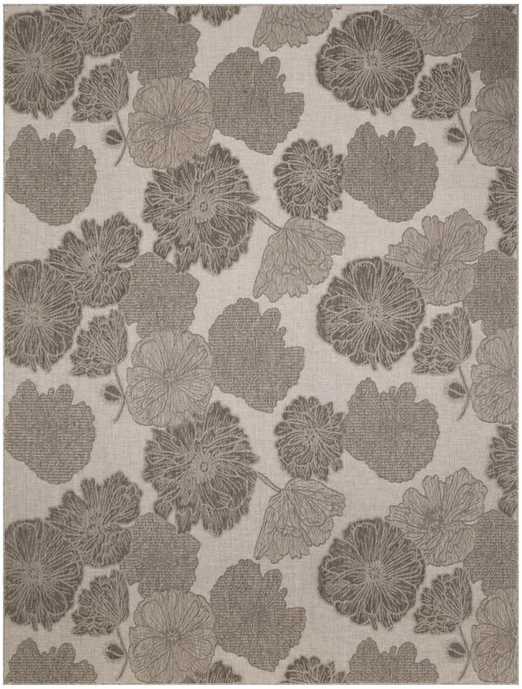 9' X 12' Natural And Ivory Floral Indoor Outdoor Area Rug