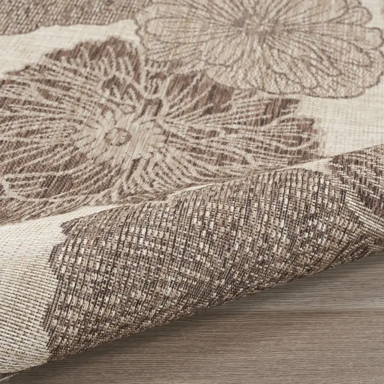 9' X 12' Natural And Ivory Floral Indoor Outdoor Area Rug