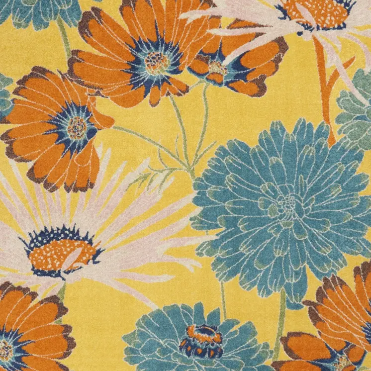 9' X 12' Yellow Floral Power Loom Area Rug