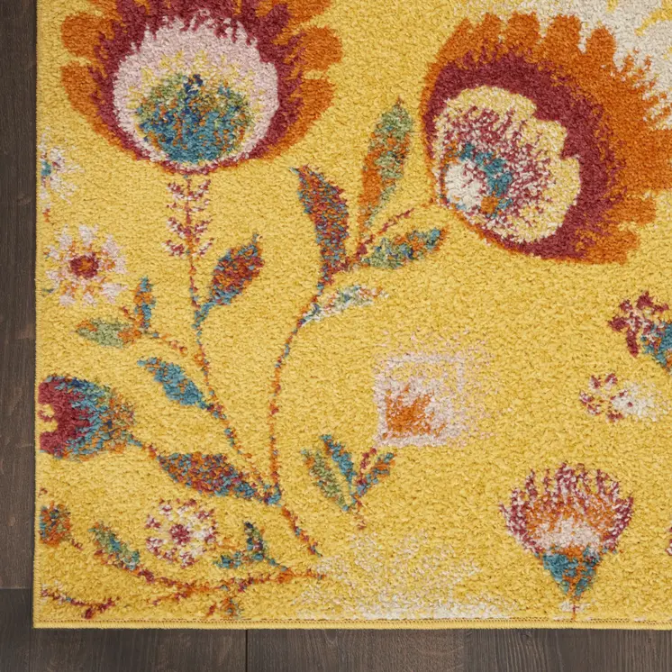 9' X 12' Yellow and Red Floral Power Loom Area Rug