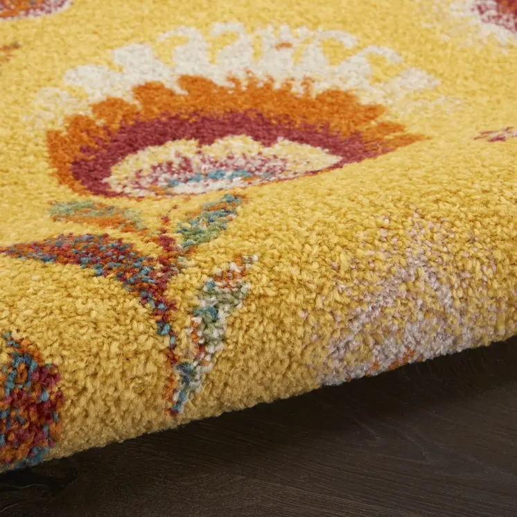 9' X 12' Yellow and Red Floral Power Loom Area Rug