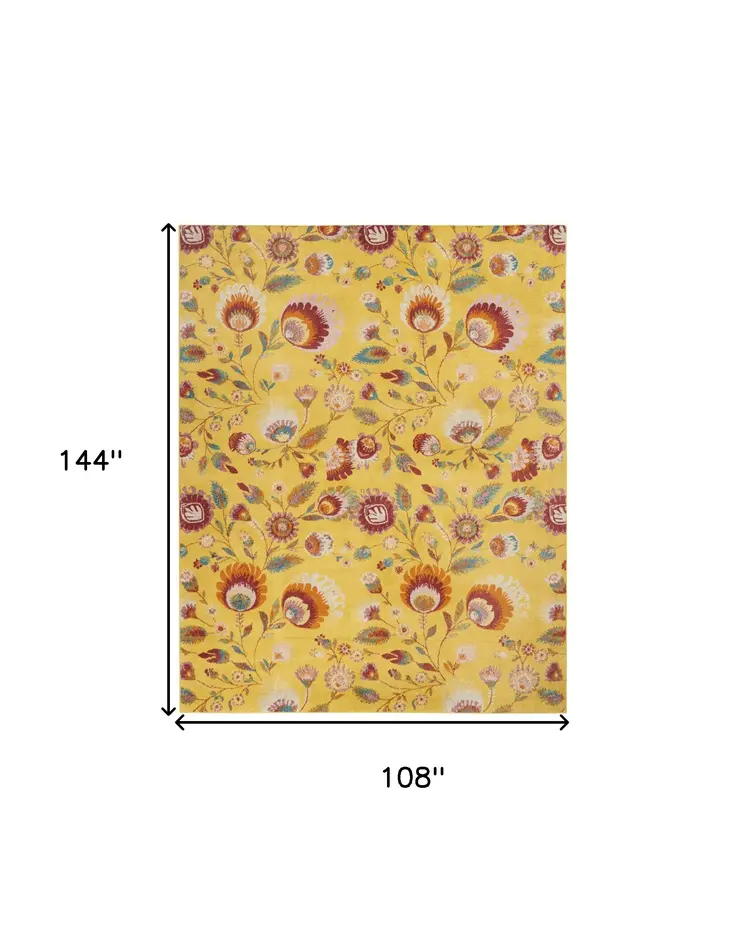 9' X 12' Yellow and Red Floral Power Loom Area Rug