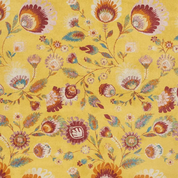 9' X 12' Yellow and Red Floral Power Loom Area Rug