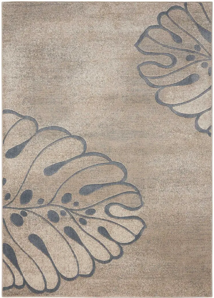 9' X 13' Beige and Gray Botanical Leaves Non Skid Area Rug