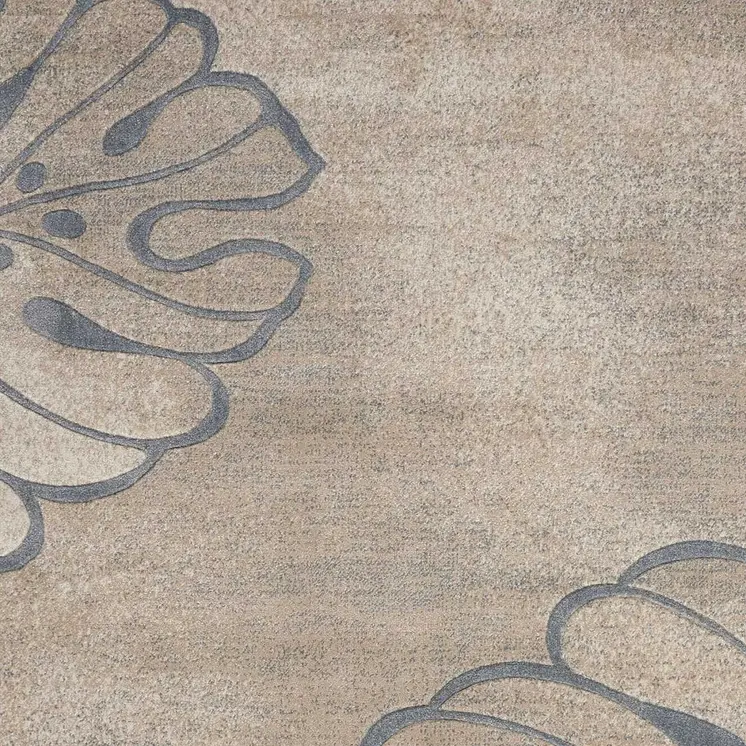9' X 13' Beige and Gray Botanical Leaves Non Skid Area Rug