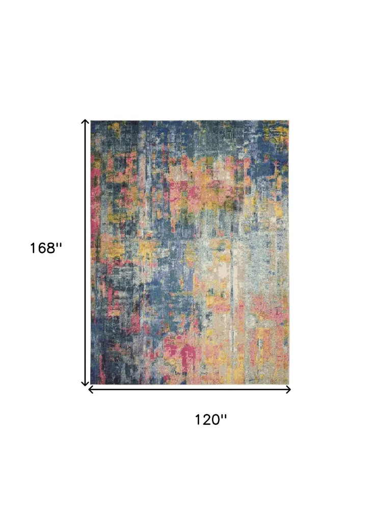10' X 14' Blue and Yellow Abstract Power Loom Area Rug