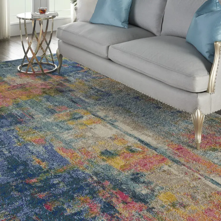 10' X 14' Blue and Yellow Abstract Power Loom Area Rug