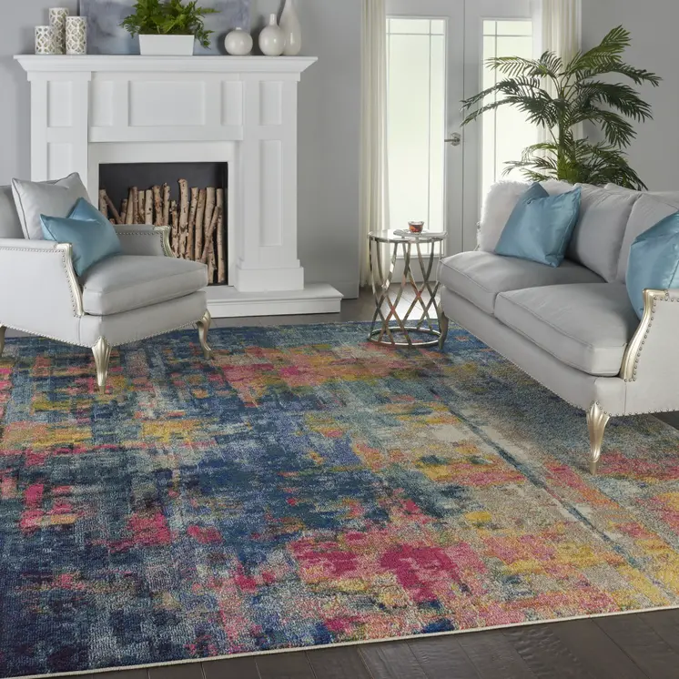 10' X 14' Blue and Yellow Abstract Power Loom Area Rug