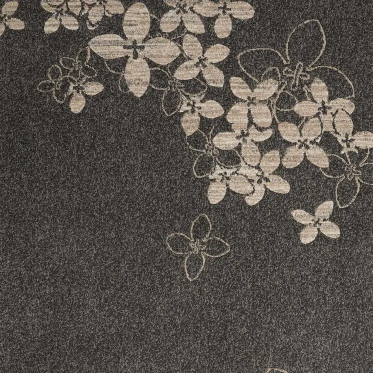9' X 13' Beige and Charcoal Floral Non Skid Area Rug