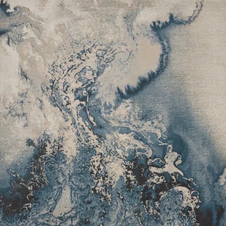 9' X 13' Ivory Teal Blue and Black Abstract Non Skid Area Rug