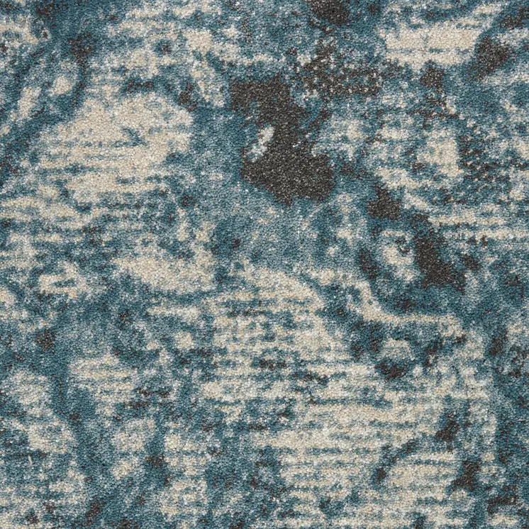 9' X 13' Ivory Teal Blue and Black Abstract Non Skid Area Rug