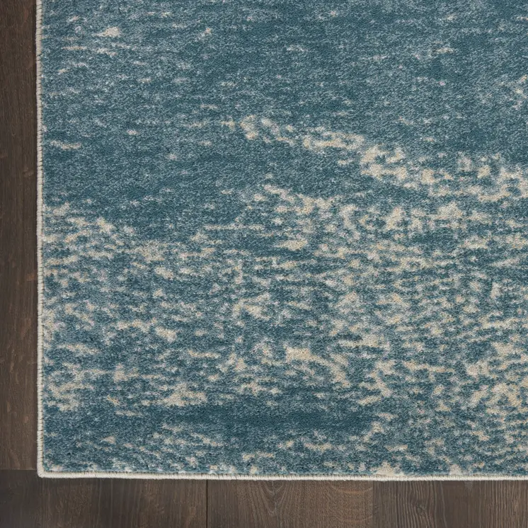 9' X 13' Ivory and Teal Blue Abstract Non Skid Area Rug