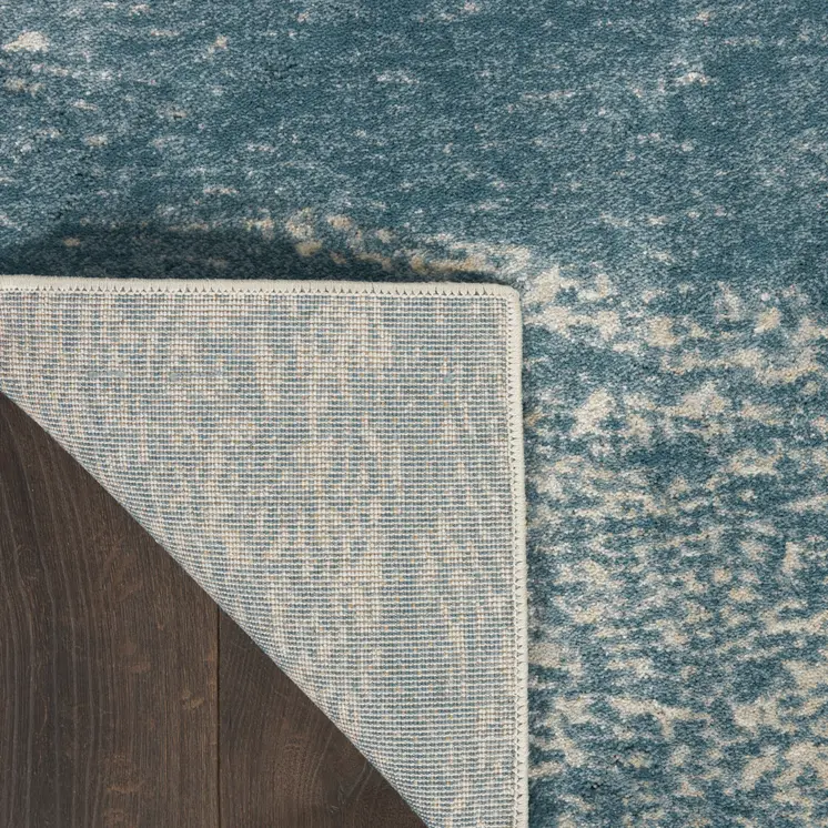 9' X 13' Ivory and Teal Blue Abstract Non Skid Area Rug