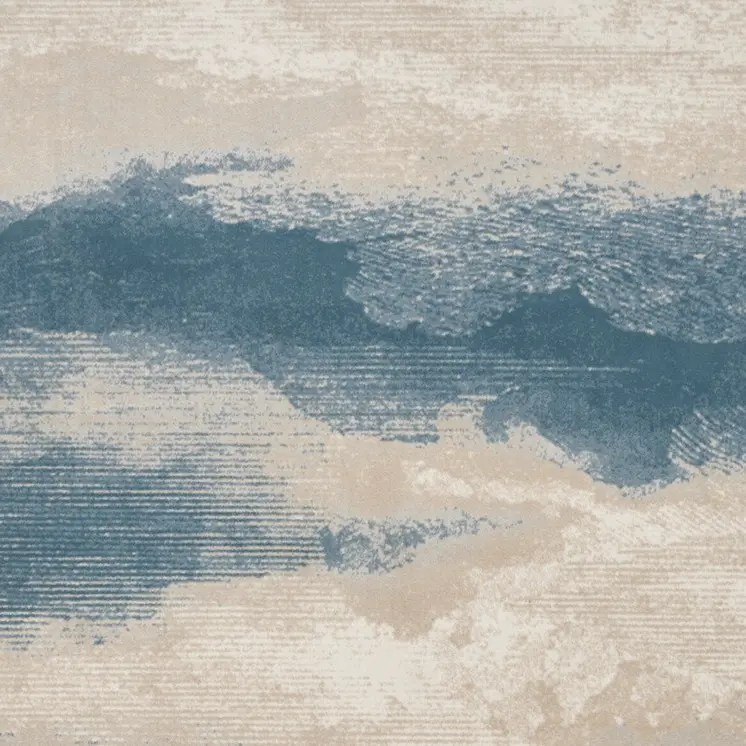 9' X 13' Ivory and Teal Blue Abstract Non Skid Area Rug