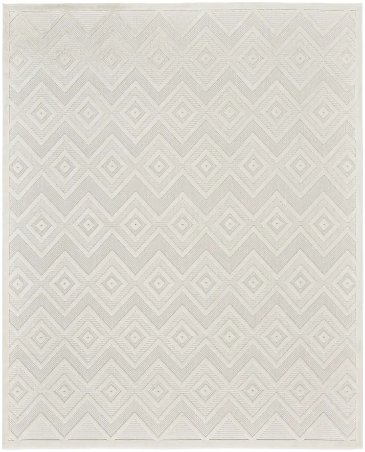 10' X 14' Ivory And White Geometric Indoor Outdoor Area Rug