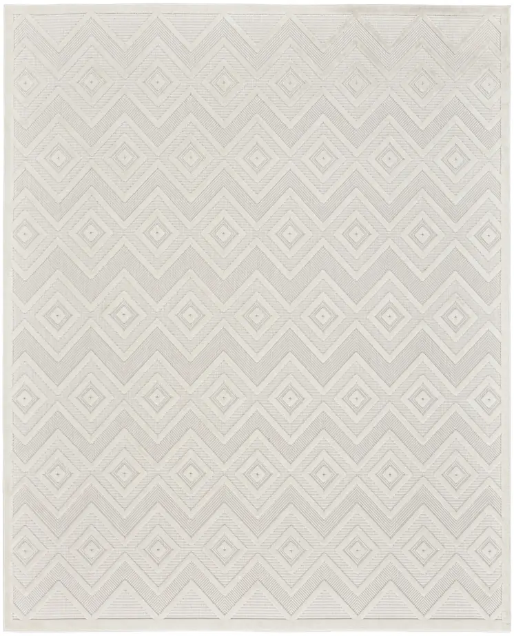 10' X 14' Ivory And White Geometric Indoor Outdoor Area Rug