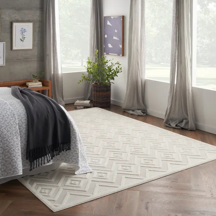 12' X 15' Ivory And White Geometric Indoor Outdoor Area Rug