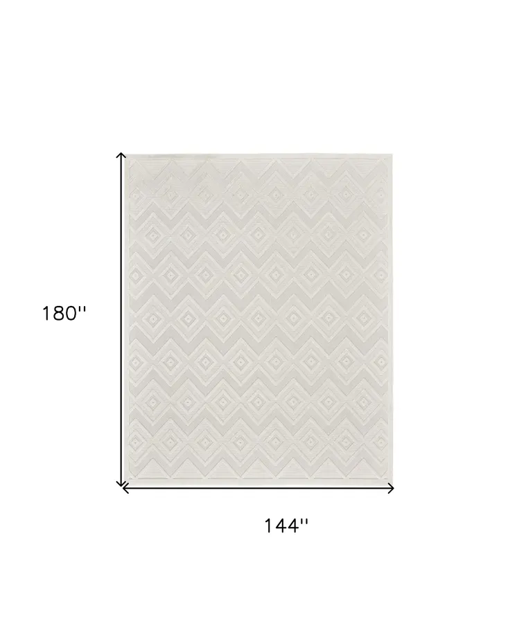 12' X 15' Ivory And White Geometric Indoor Outdoor Area Rug