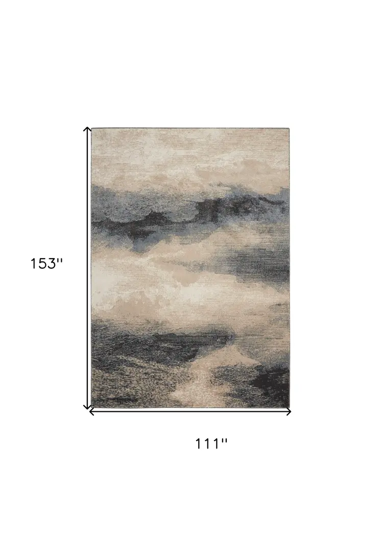 9' X 13' Gray Black and Beige Abstract Non Skid Area Rug