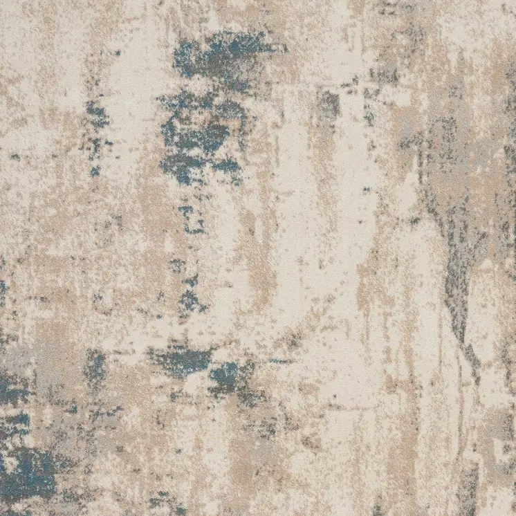 9' X 13' Ivory and Teal Blue Abstract Non Skid Area Rug