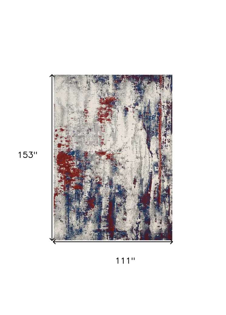 9' X 13' Ivory Red and Blue Abstract Non Skid Area Rug