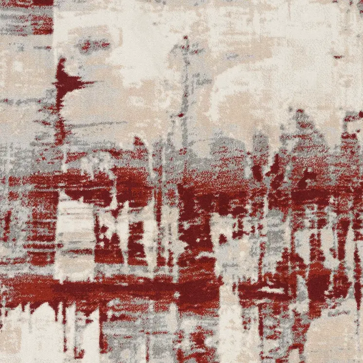 9' X 13' Ivory Red and Gray Abstract Non Skid Area Rug