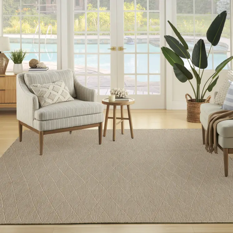 8' X 10' Natural And Light Brown Geometric Indoor Outdoor Area Rug
