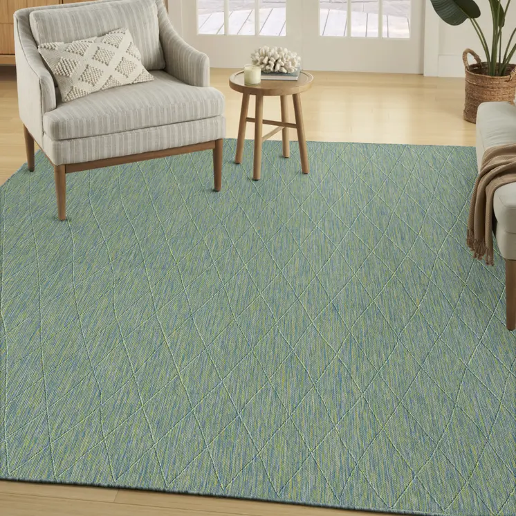 8' X 10' Blue And Green Geometric Indoor Outdoor Area Rug