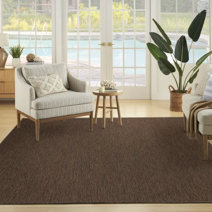 8' X 10' Dark Brown And Brown Geometric Indoor Outdoor Area Rug