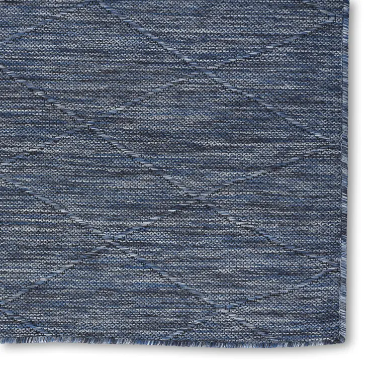 8' X 10' Navy Blue And Ivory Geometric Indoor Outdoor Area Rug