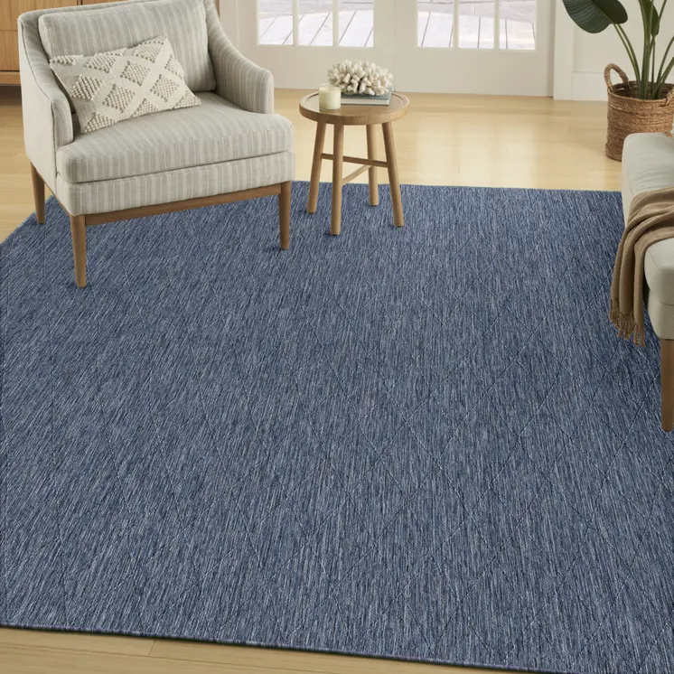 8' X 10' Navy Blue And Ivory Geometric Indoor Outdoor Area Rug